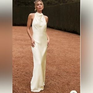 NWT Meshki Esther Satin Cowl Maxi Dress Lemon Sorbet Yellow Large